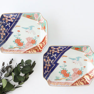 Corner plate, Kakine peony, porcelain, Rinkurou kiln, Hasami ware