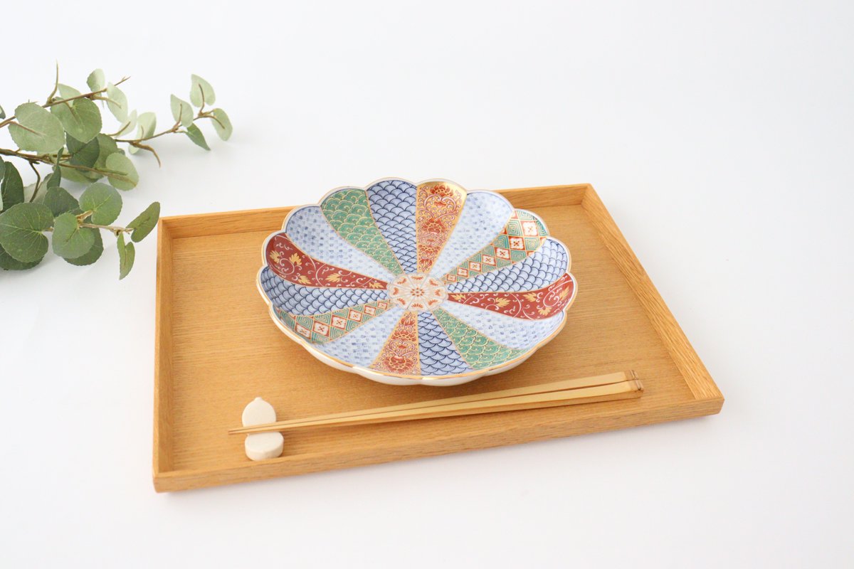 Rinkurou Kiln Chrysanthemum Shaped Plate Old Imari Pattern Red&Green 19.5cm/7.7in | Hasami Ware