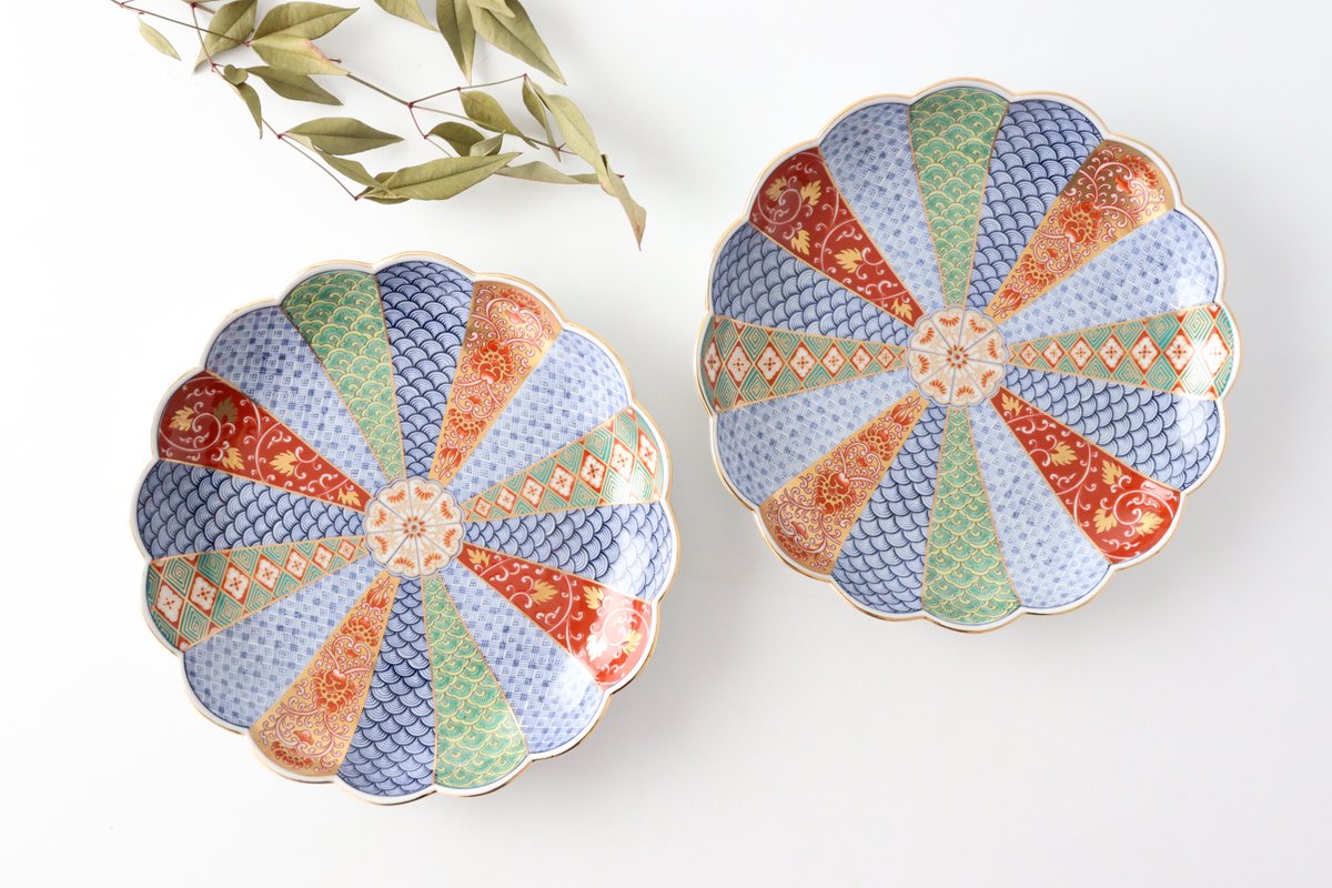 Rinkurou Kiln Chrysanthemum Shaped Plate Old Imari Pattern Red&Green 19.5cm/7.7in | Hasami Ware