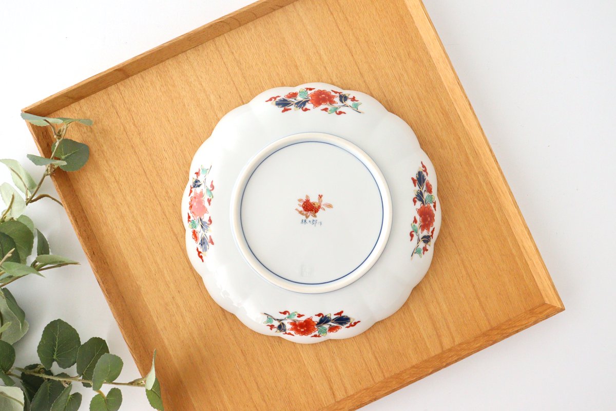 Rinkurou Kiln Chrysanthemum Shaped Plate Old Imari Pattern Red&Green 19.5cm/7.7in | Hasami Ware