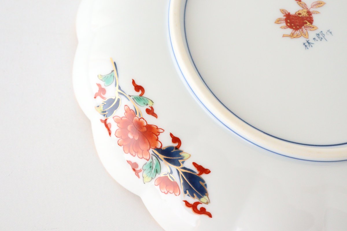 Rinkurou Kiln Chrysanthemum Shaped Plate Old Imari Pattern Red&Green 19.5cm/7.7in | Hasami Ware