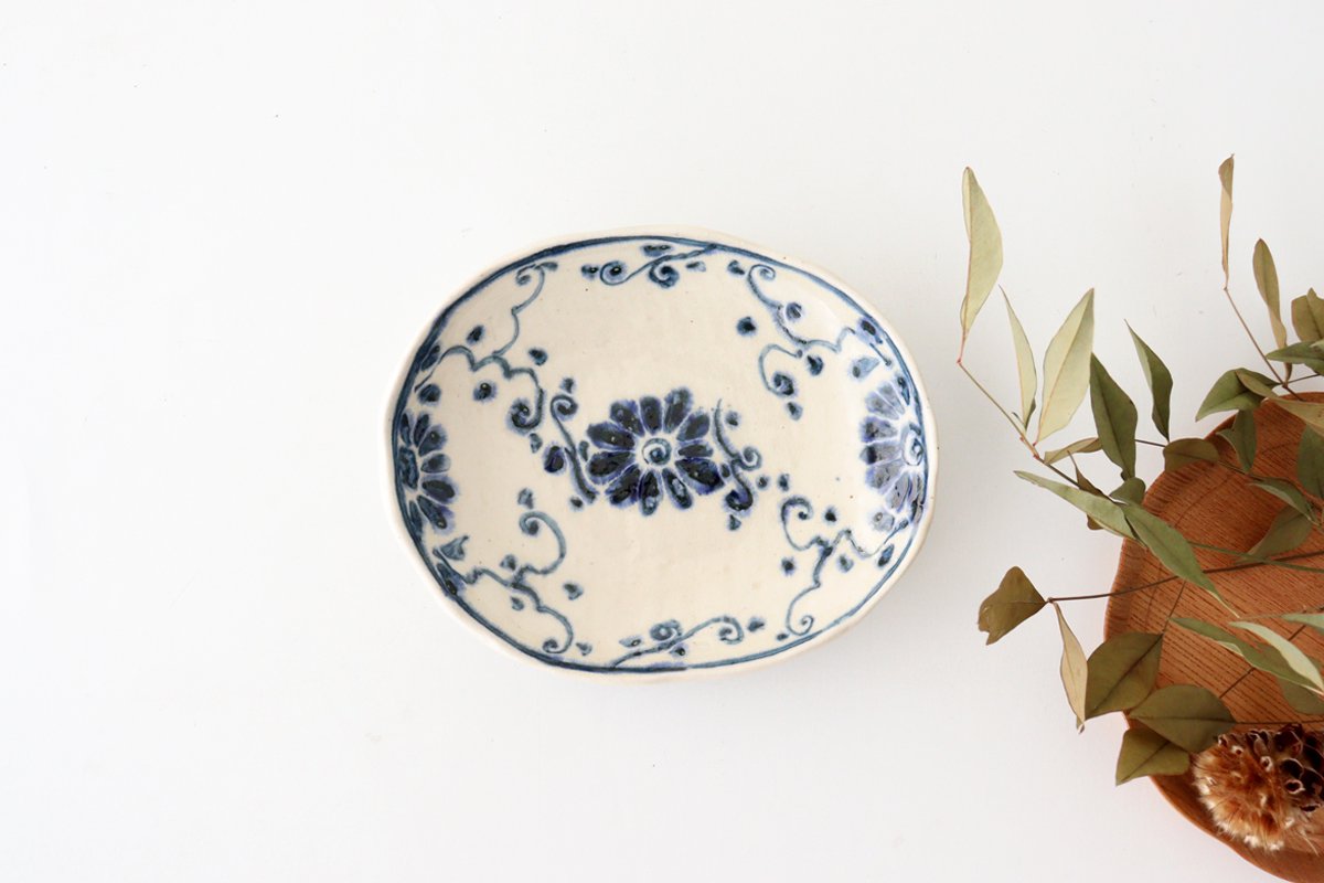 Oval Plate Blue Flower Annan | Mino Ware