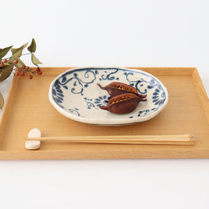 Oval Plate Blue Flower Annan | Mino Ware