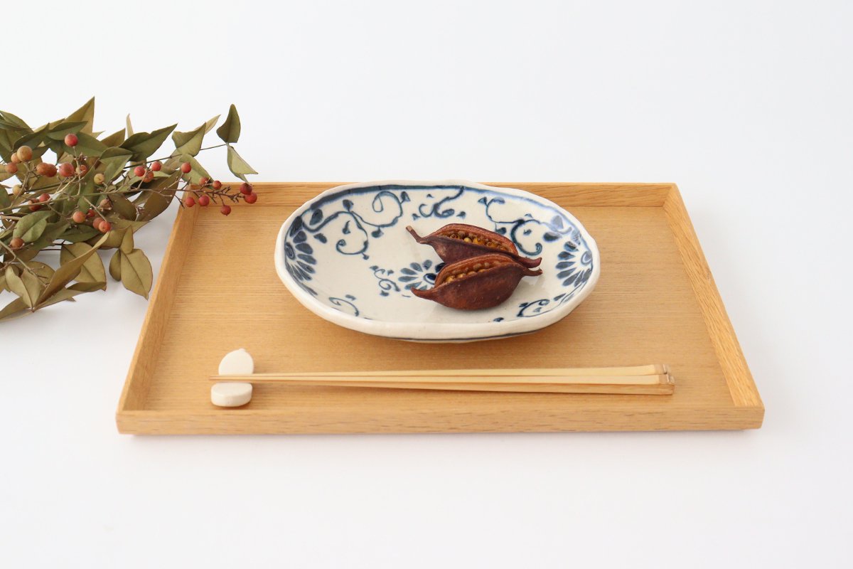 Oval Plate Blue Flower Annan | Mino Ware