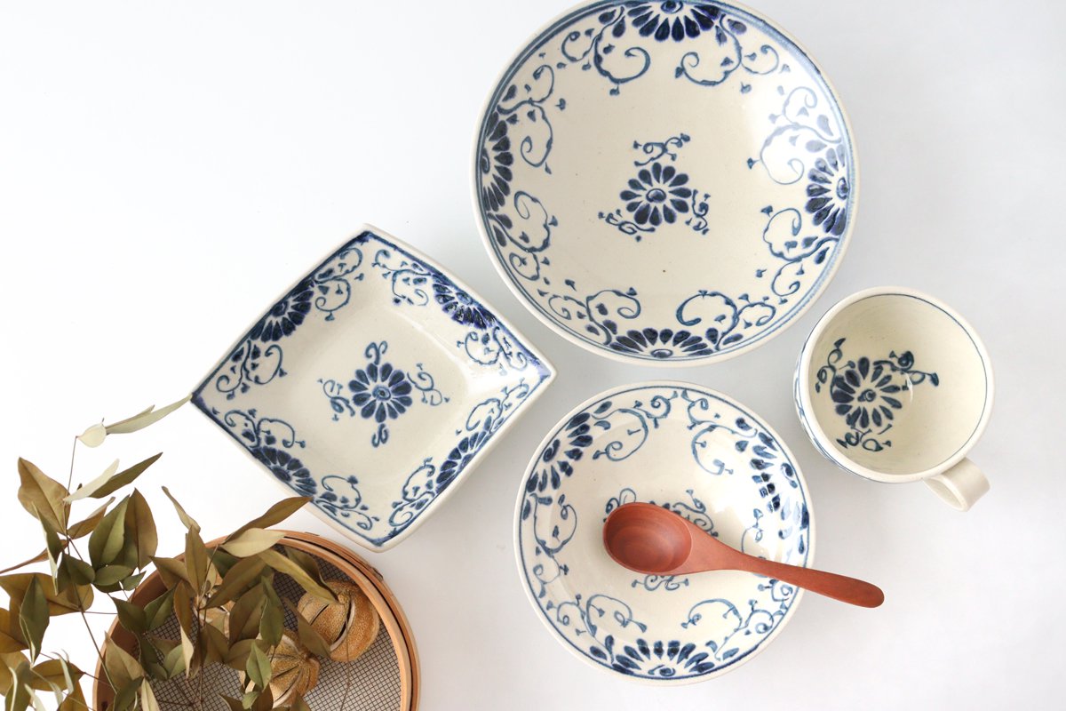 Oval Plate Blue Flower Annan | Mino Ware