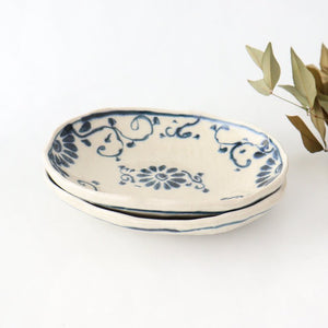 Oval Plate Blue Flower Annan | Mino Ware