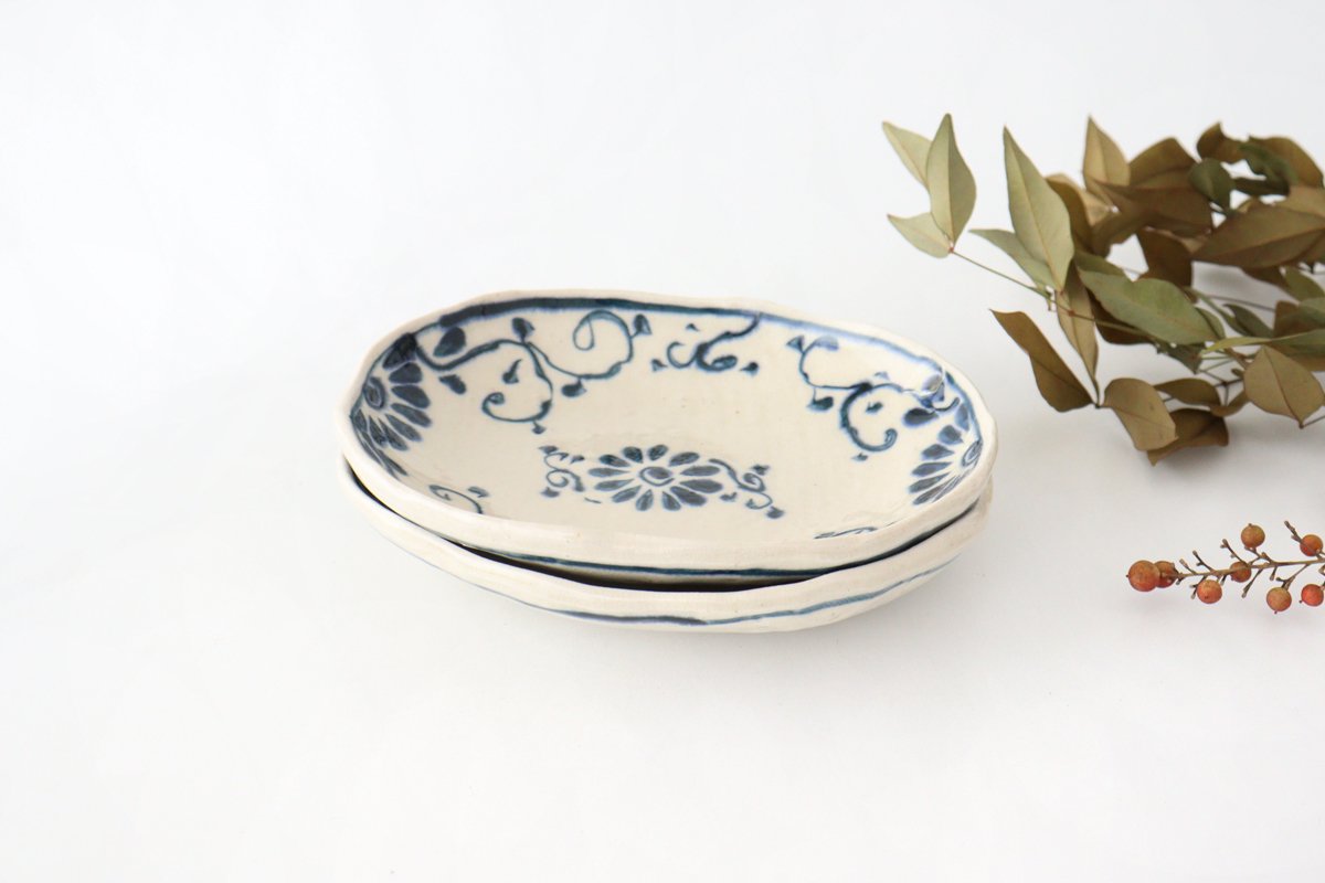 Oval Plate Blue Flower Annan | Mino Ware