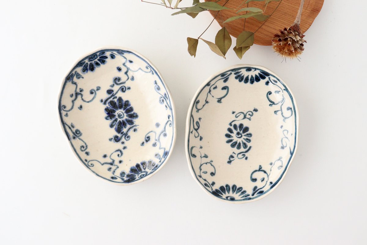 Oval Plate Blue Flower Annan | Mino Ware