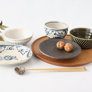 Rim flat pot, flower crest, pottery, Aiannan, Mino ware
