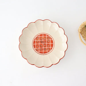 Red-colored chrysanthemum-shaped plate, porcelain, Mino ware