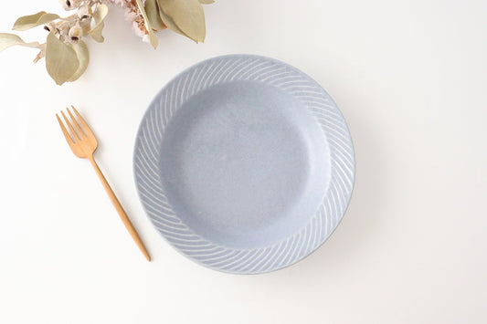 21cm/8.3in Rim Plate Blue Porcelain Laurel Mino Ware