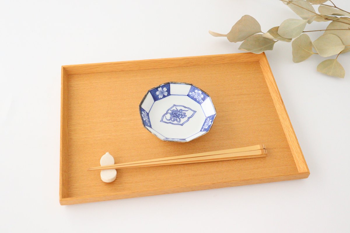 Decagonal small plate, scroll painting, porcelain, Rinkurou kiln, Hasami ware