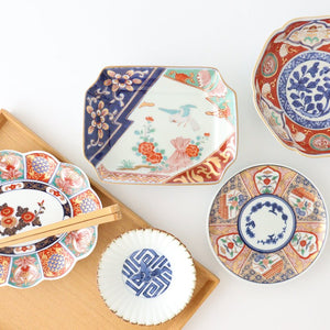 Decagonal small plate, scroll painting, porcelain, Rinkurou kiln, Hasami ware