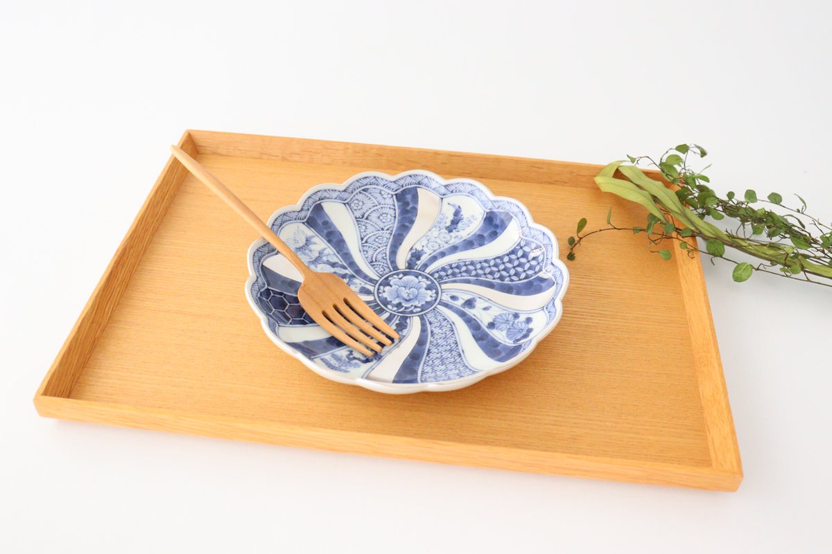 Rinkurou Kiln Chrysanthemum Shaped Plate Old Imari Pattern Blue&Silver 16cm/6.29in | Hasami Ware