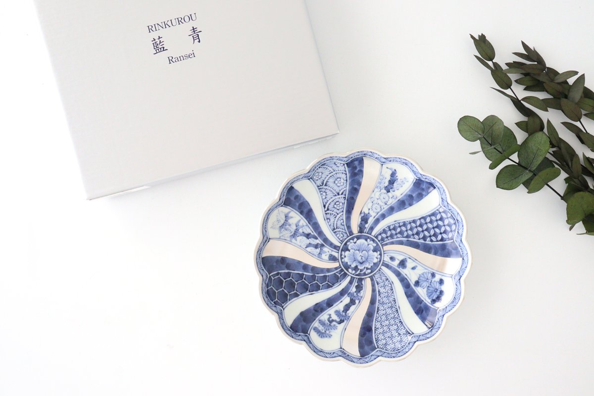 Rinkurou Kiln Chrysanthemum Shaped Plate Old Imari Pattern Blue&Silver 16cm/6.29in | Hasami Ware