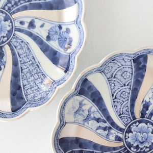 Rinkurou Kiln Chrysanthemum Shaped Plate Old Imari Pattern Blue&Silver 16cm/6.29in | Hasami Ware