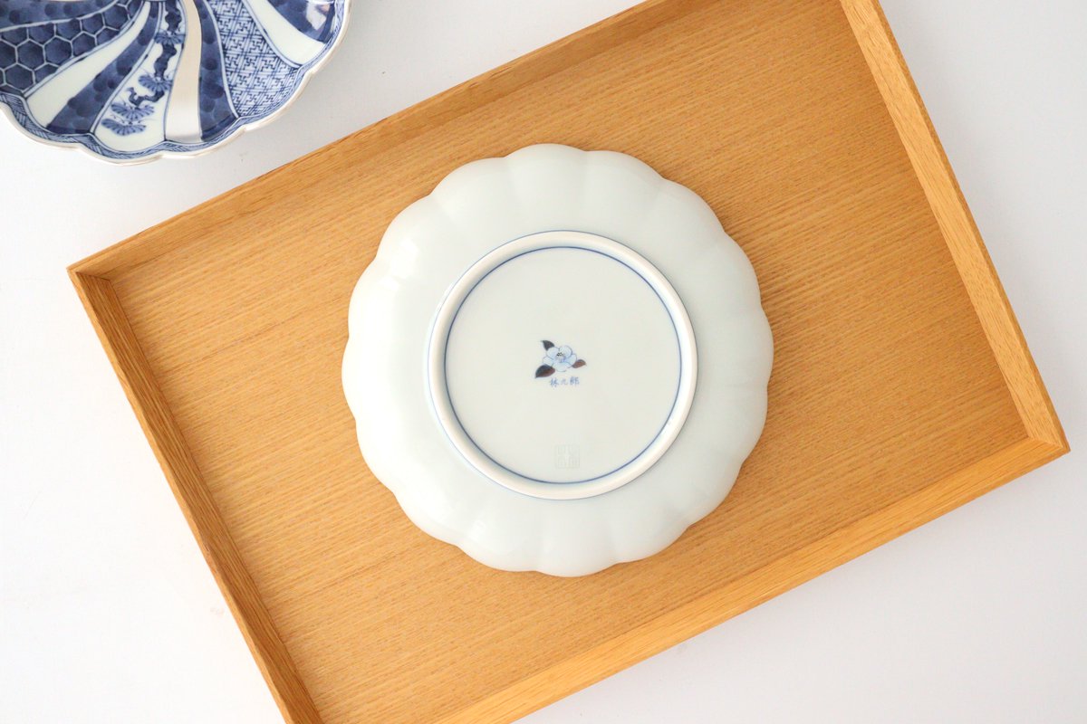 Rinkurou Kiln Chrysanthemum Shaped Plate Old Imari Pattern Blue&Silver 16cm/6.29in | Hasami Ware