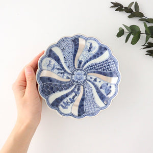 Rinkurou Kiln Chrysanthemum Shaped Plate Old Imari Pattern Blue&Silver 16cm/6.29in | Hasami Ware