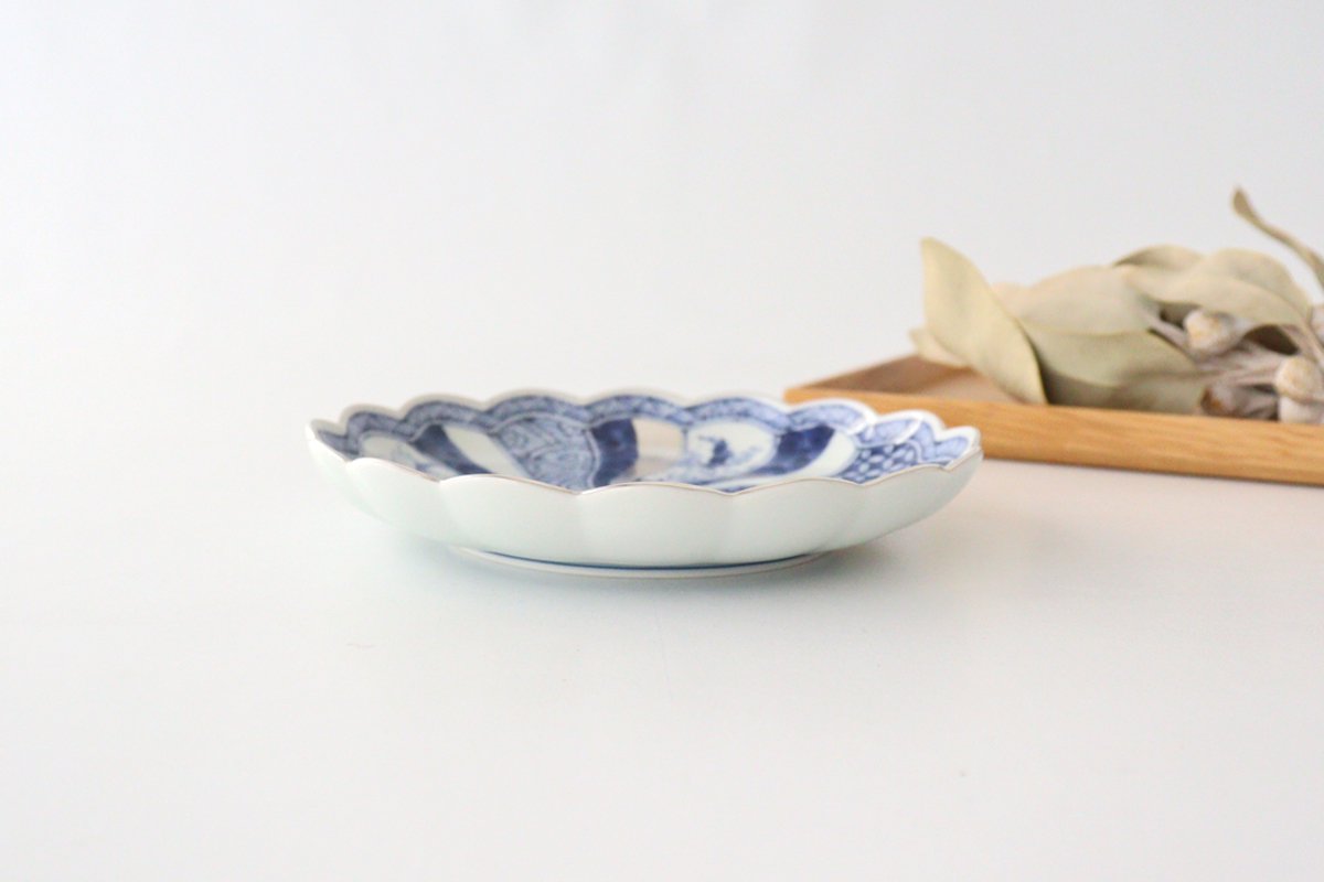 Rinkurou Kiln Chrysanthemum Shaped Plate Old Imari Pattern Blue&Silver 16cm/6.29in | Hasami Ware