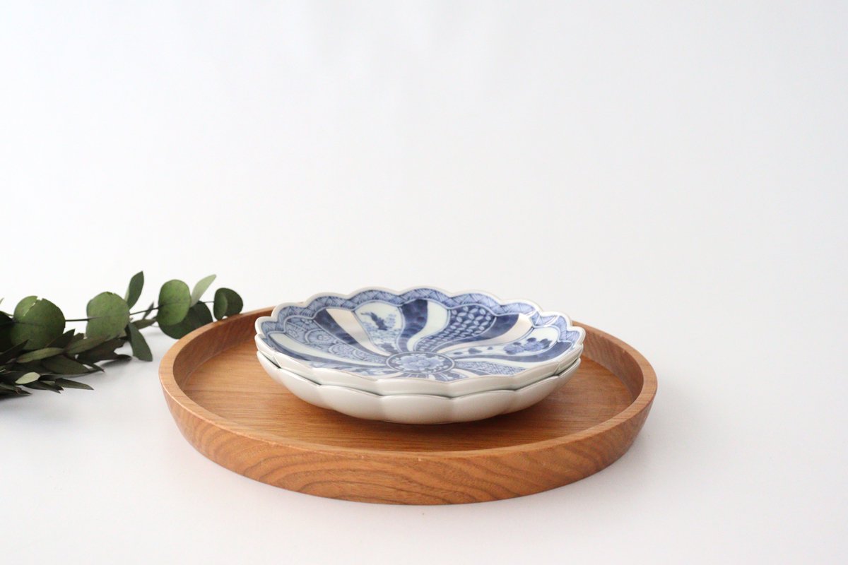 Rinkurou Kiln Chrysanthemum Shaped Plate Old Imari Pattern Blue&Silver 16cm/6.29in | Hasami Ware