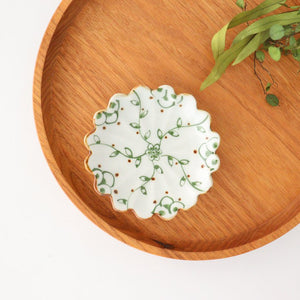 Flower-shaped salt plate, vine arabesque, green, porcelain, dyed, Arita ware