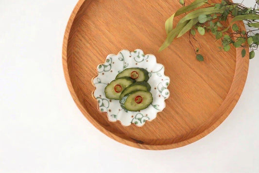Flower-shaped Sauce Plate Green Arabesque | Arita Ware