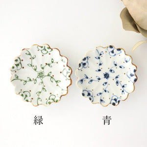Flower-shaped salt plate, vine arabesque, green, porcelain, dyed, Arita ware