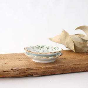 Flower-shaped salt plate, vine arabesque, green, porcelain, dyed, Arita ware