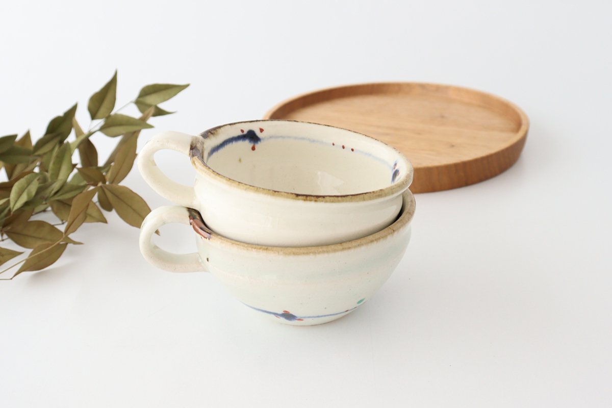 Soup cup, Annan red pattern, pottery, Minami kiln, Mino ware
