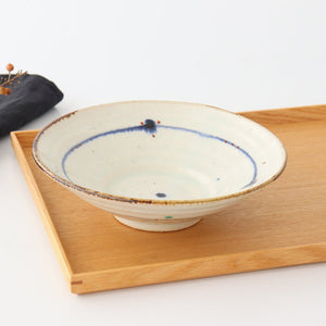 Minami Kiln Shallow Bowl Blue-lined Annan 18cm/7.1in | Serving Bowl Mino Ware