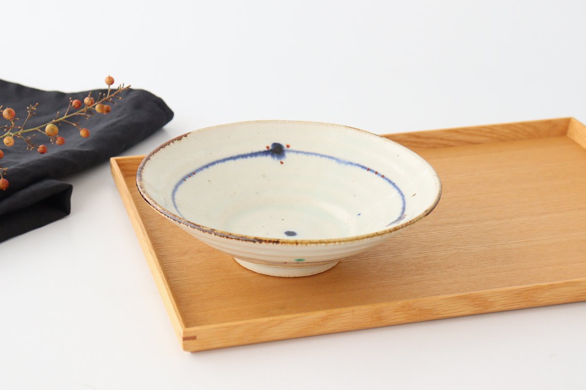 Minami Kiln Shallow Bowl Blue-lined Annan 18cm/7.1in | Serving Bowl Mino Ware