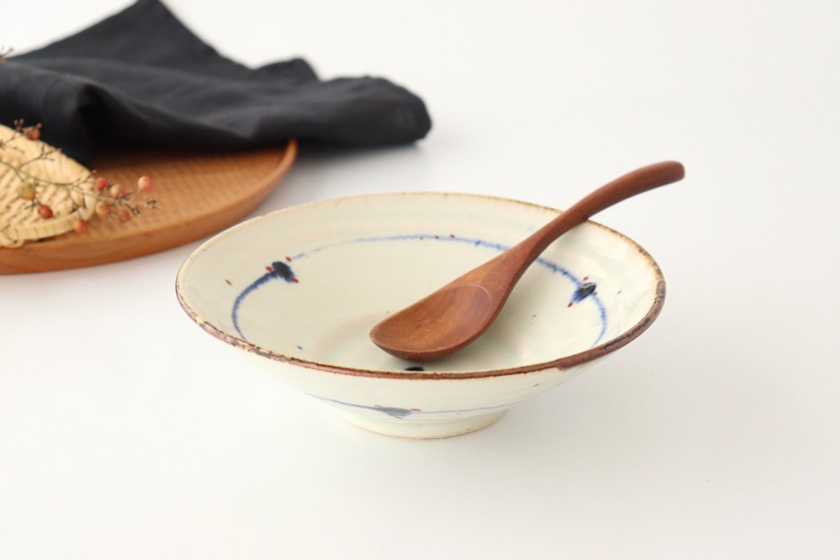 Minami Kiln Shallow Bowl Blue-lined Annan 18cm/7.1in | Serving Bowl Mino Ware