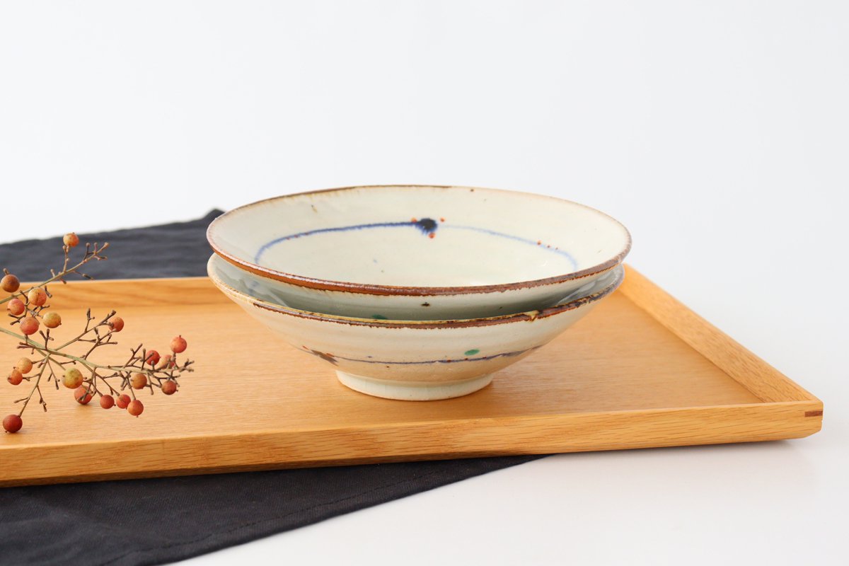 Minami Kiln Shallow Bowl Blue-lined Annan 18cm/7.1in | Serving Bowl Mino Ware