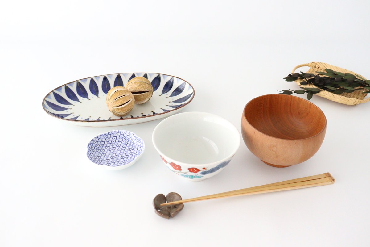 Colored tea bowl, Shochiku, plum, red, porcelain, Imari ware