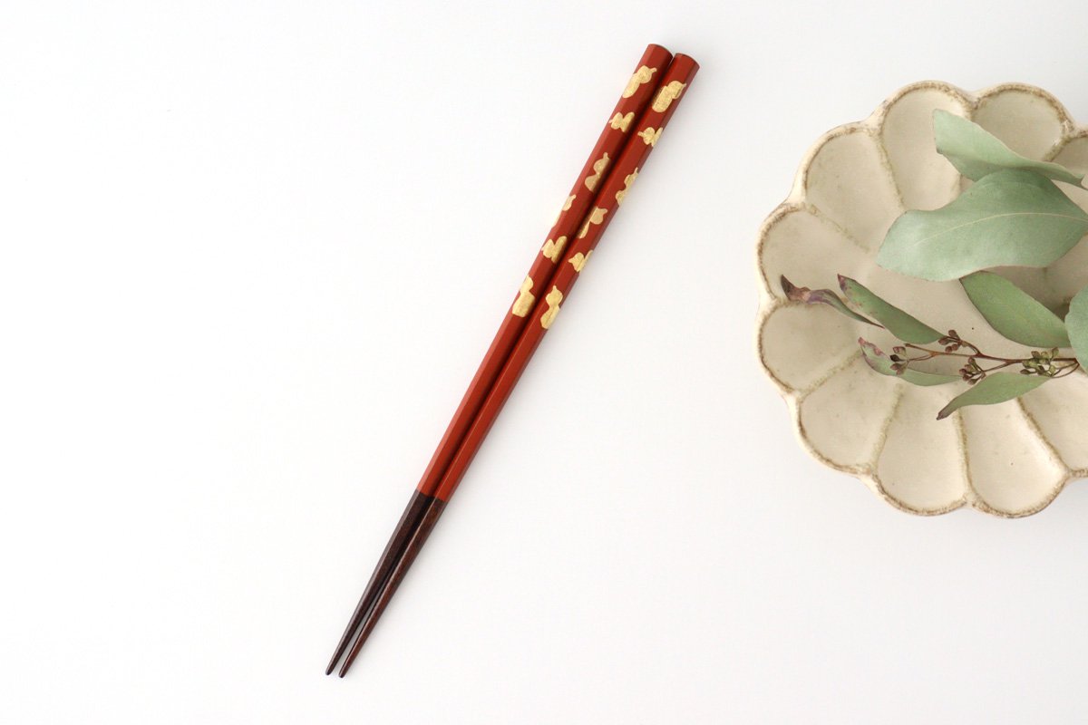 Echizen chopsticks hexagonal gold leaf six gourds washed red KORINDO