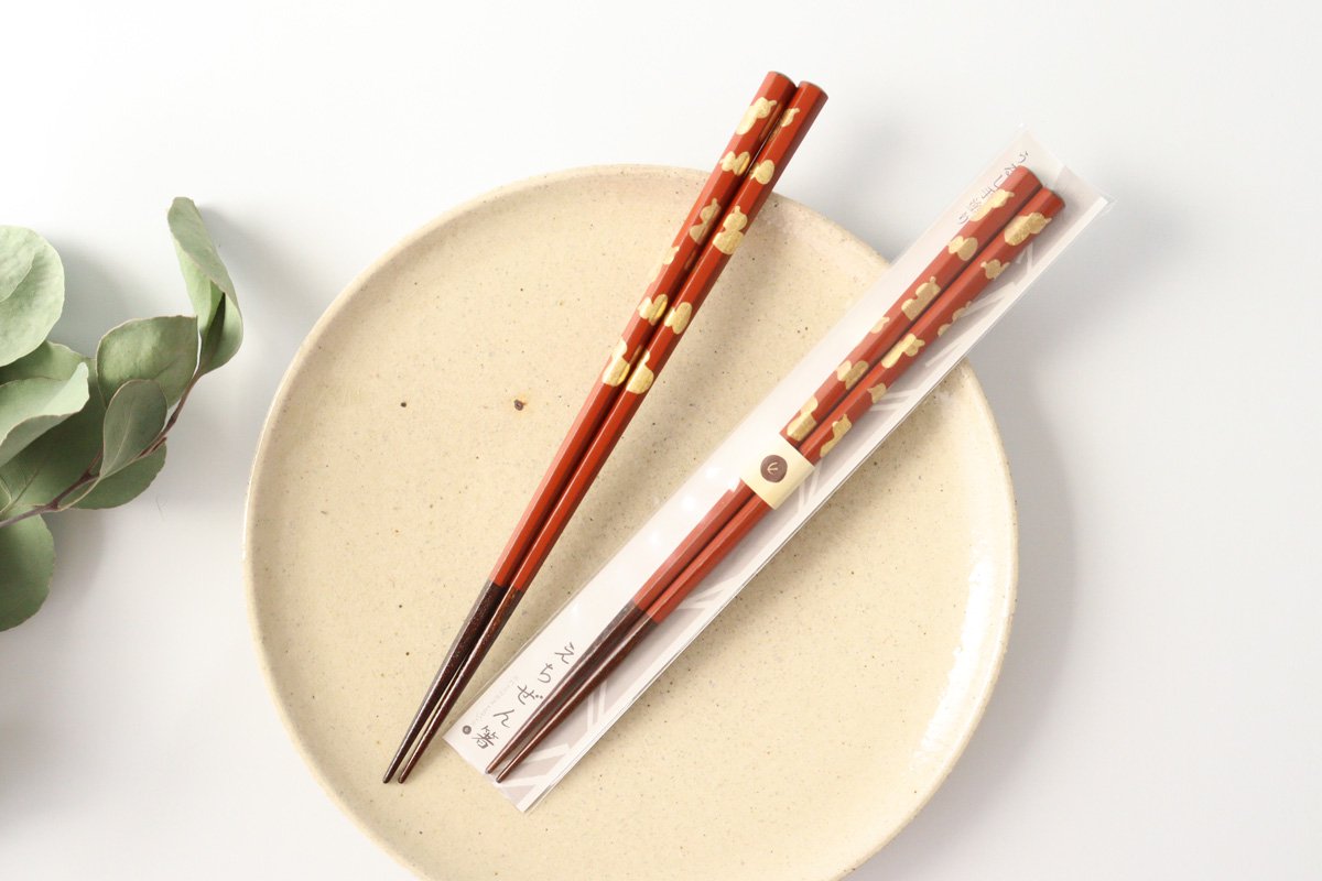 Echizen chopsticks hexagonal gold leaf six gourds washed red KORINDO