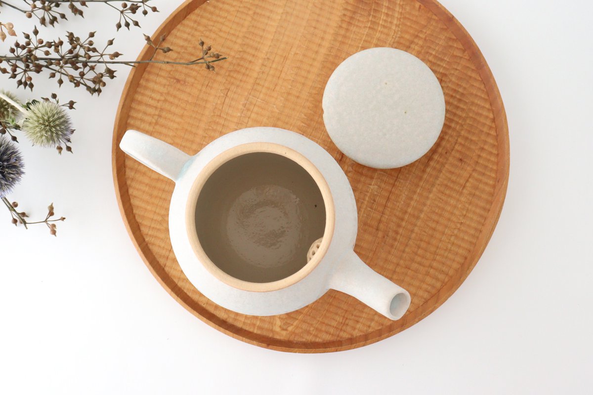 Japanese teapot White Ceramic Saheigama Shigaraki Ware