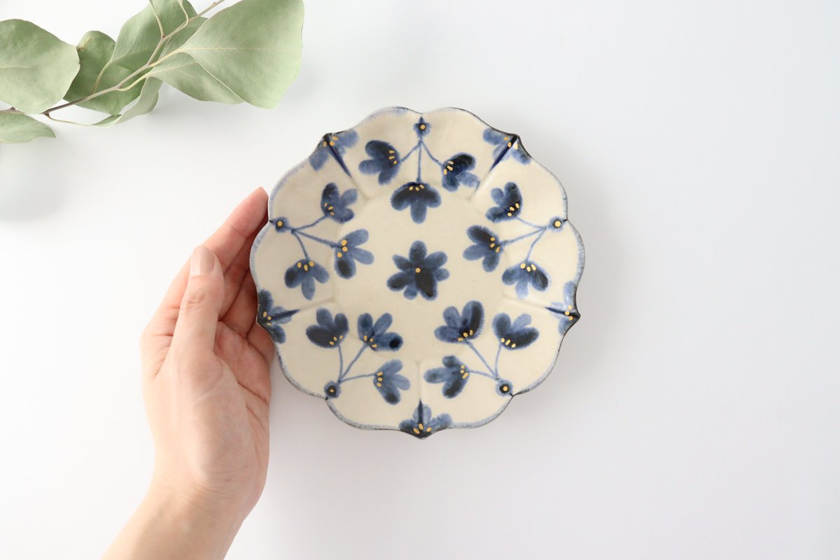 15cm/5.9in Bellflower plate, semi-porcelain, flower pattern, Arita ware