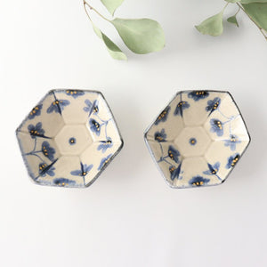Hexagonal bean bowl, semi-porcelain, flower pattern, Arita ware