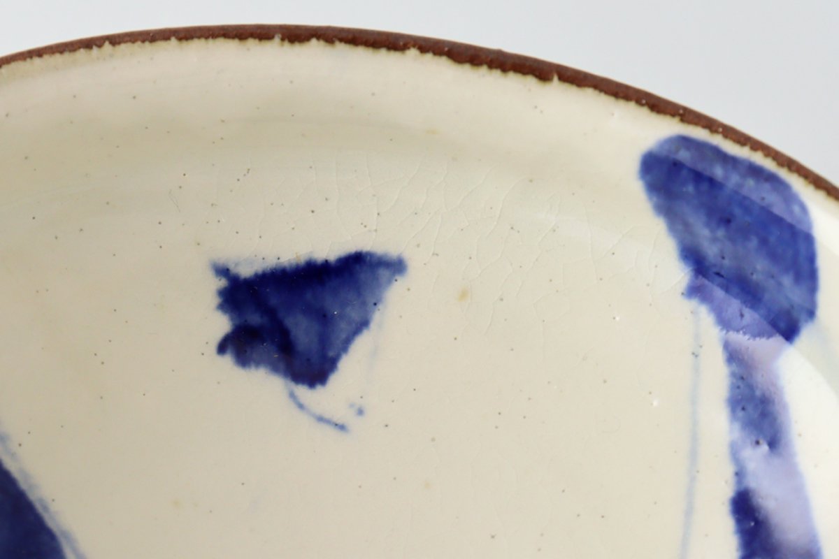 Deflecting square bowl, Annan Raku painting, Goss pottery, Minami kiln, Mino ware