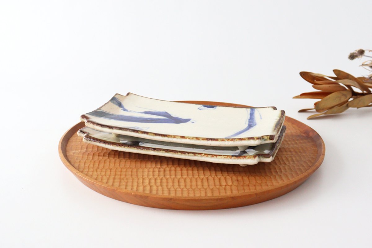 Minami Kiln Rectangle Plate Annanrakugaki | Sushi Plate Mino Ware