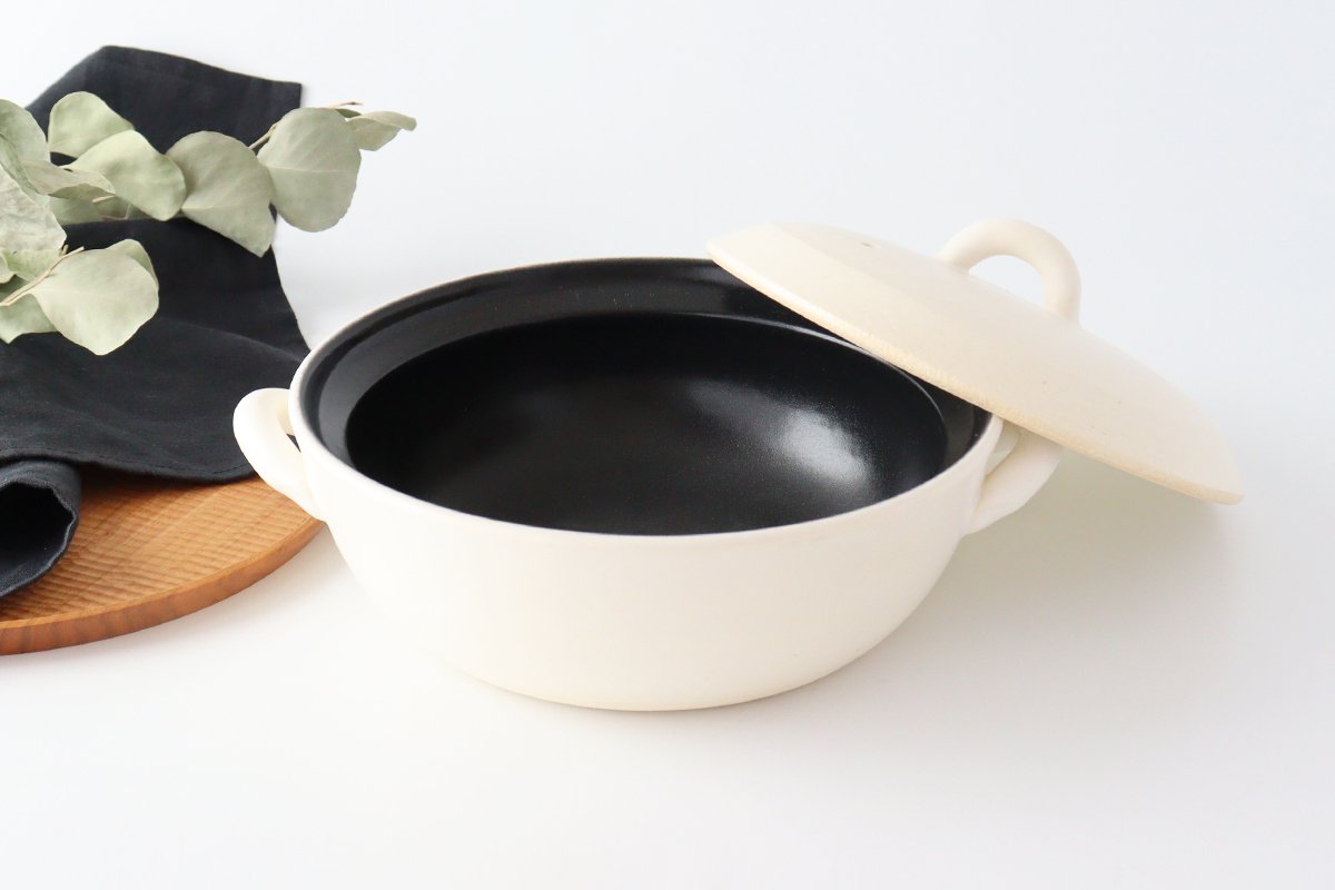 IH clay pot No. 8, white heat-resistant pottery, Banko ware