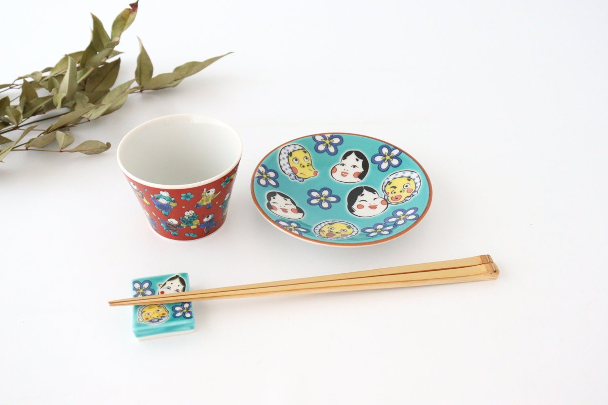 Colored Hashioki Collection Hyottoko Okame Porcelain Seikogama Kutani Ware