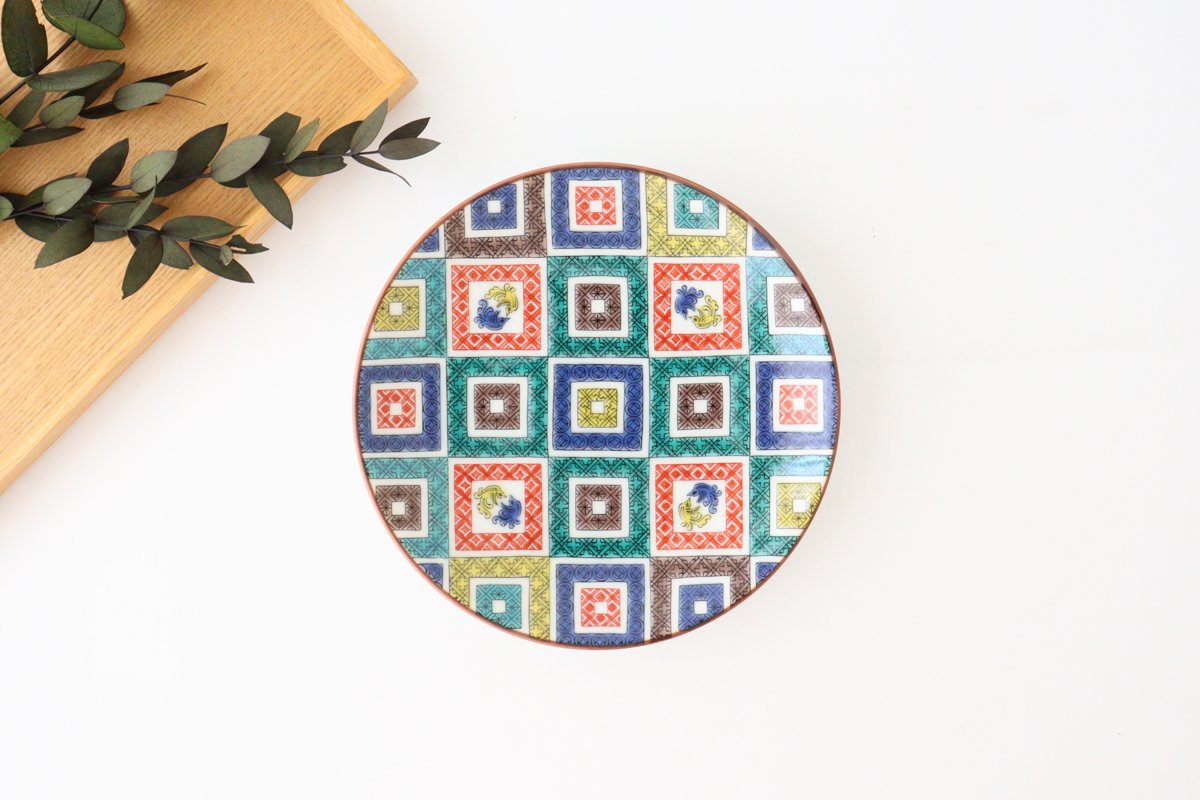 Seikou kiln Round Plate Old Kutani Colored Picture Pavement Pattern| Kutani Ware