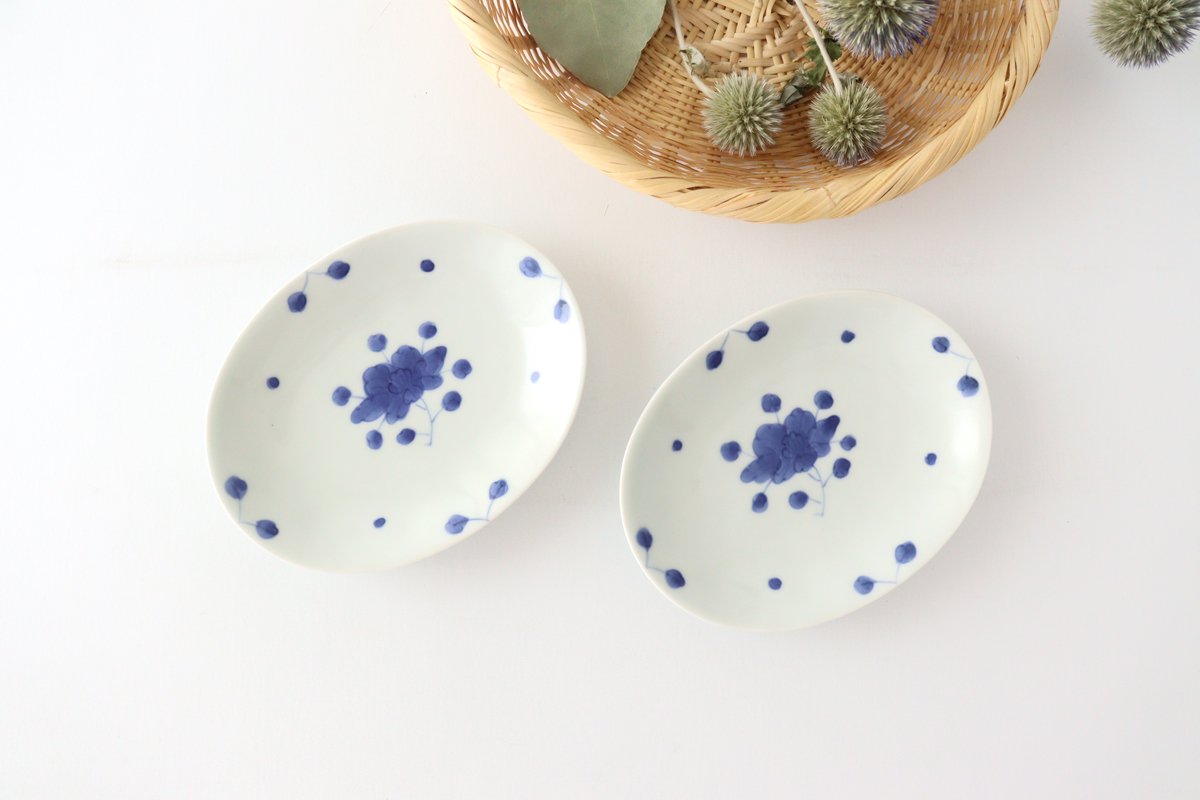 Oval plate, small porcelain, peonies, Arita ware