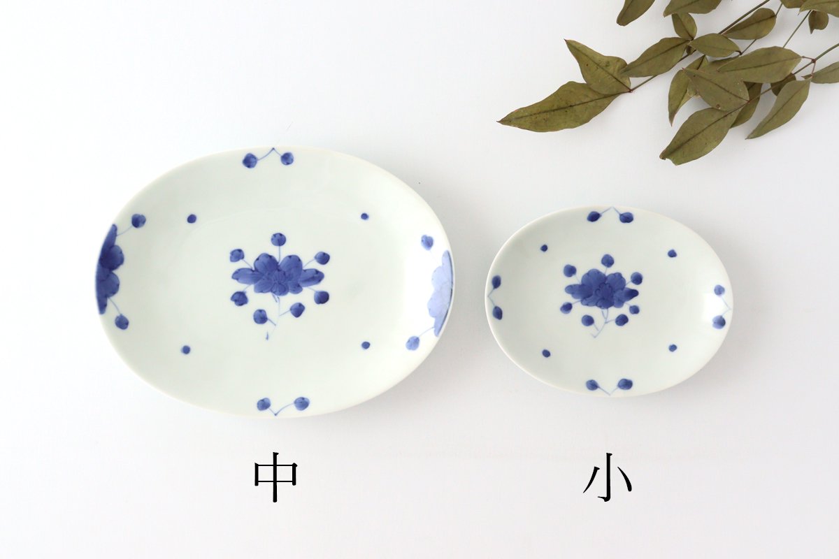 Oval plate, small porcelain, peonies, Arita ware