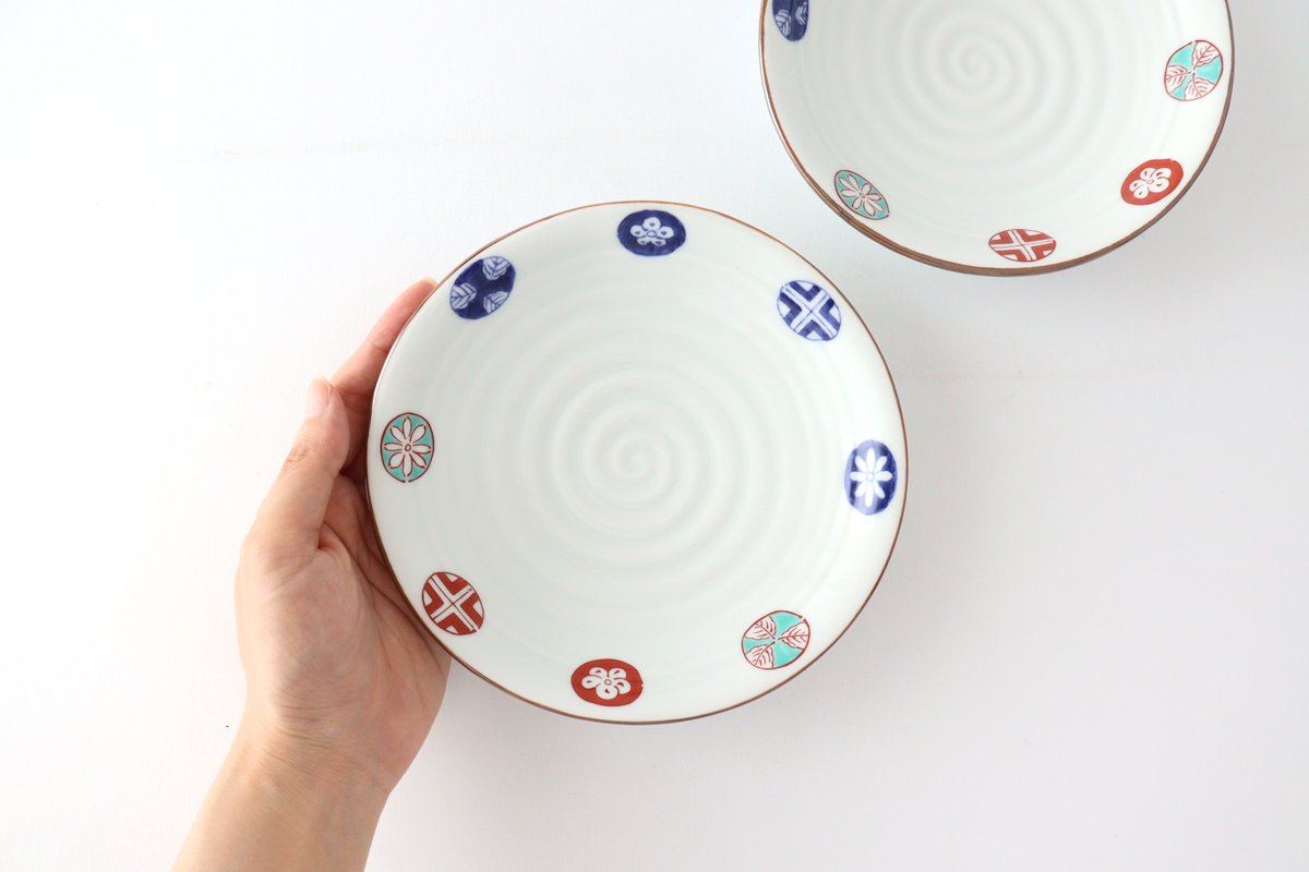 Oval plate, porcelain, dyed Nishiki round pattern, Arita ware