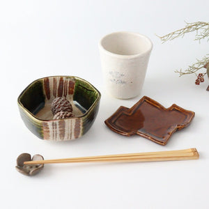 Tea heart small plate, pine bark rhombus, candy, pottery, Kitagama, Kasen, Hiroshige Kato, Seto ware