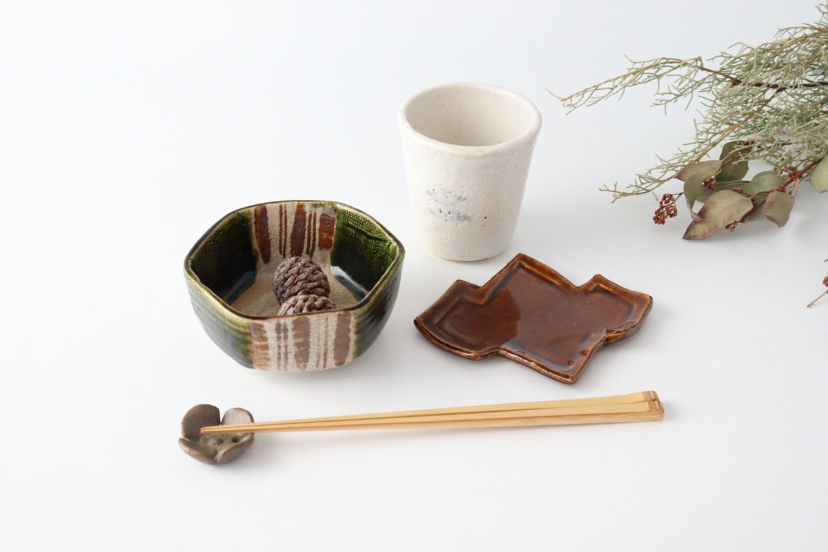 Tea heart small plate, pine bark rhombus, candy, pottery, Kitagama, Kasen, Hiroshige Kato, Seto ware