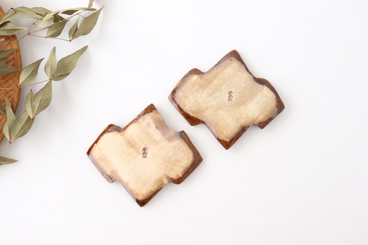 Tea heart small plate, pine bark rhombus, candy, pottery, Kitagama, Kasen, Hiroshige Kato, Seto ware